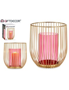 Base vela cristal jaula rosa metal oro 15*17cm