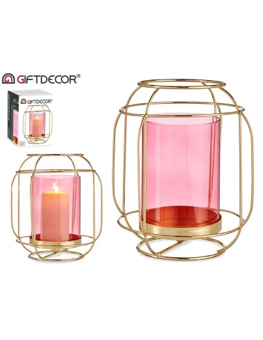 Porta Velas Metal Oro-Rosa