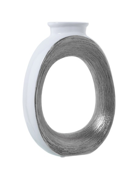 Jarrón Cerámica Blanco/plata 25x10x37cm Jarrón Cerámica Blanco/plata 25x10x37cm