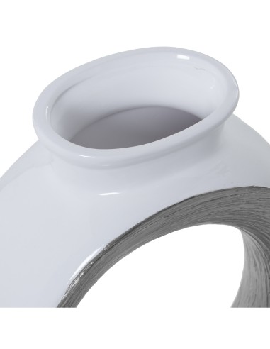 Jarrón Cerámica Blanco/plata 25x10x37cm