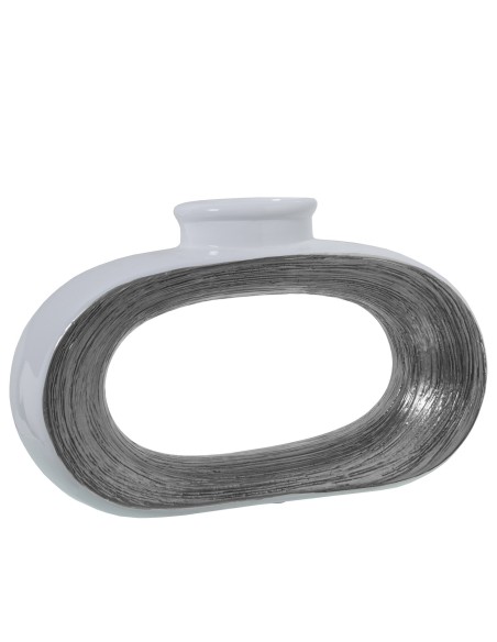 Jarrón Cerámica Blanco/plata 37x10x24cm