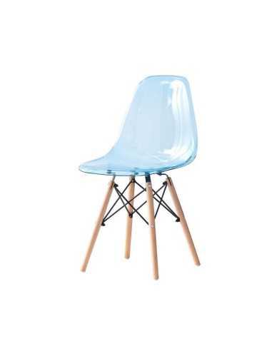 Silla PVC transparente Azul y Madera