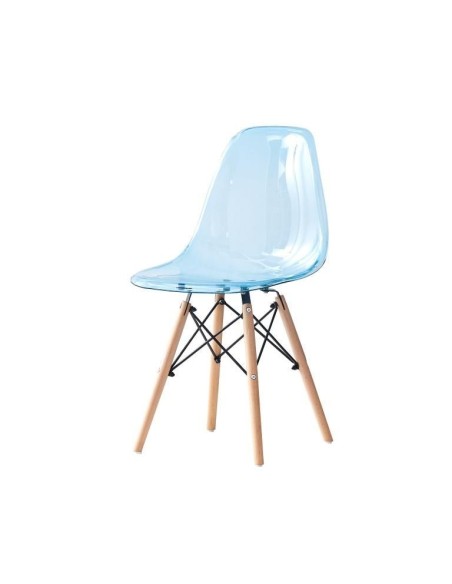 Silla PVC transparente Azul y Madera Silla PVC transparente Azul y Madera