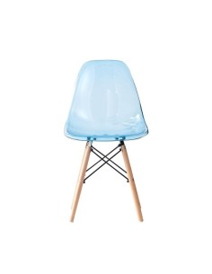 Silla PVC transparente Azul y Madera 2