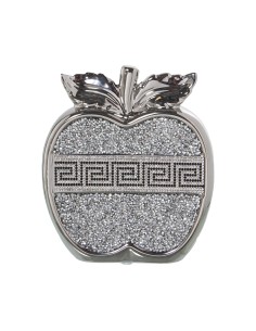 Figura Manzana Cerámica Gris/plata C/brillos 16x6x18cm