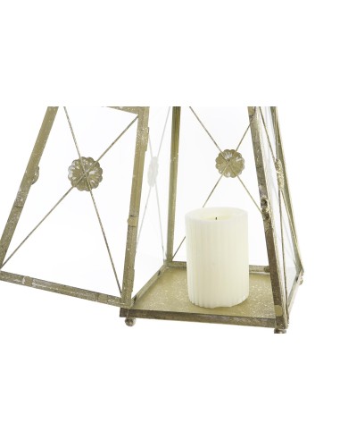 FAROLA METAL CRISTAL 18X18X36 DORADO