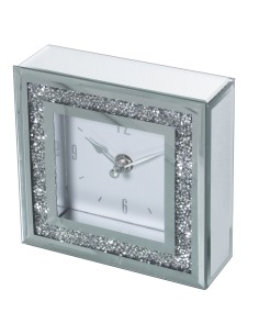 RELOJ DE SOBREMESA ESPEJO C/BRILLANTES 14CM 2
