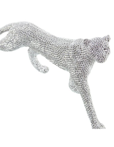 FIGURA PANTERA RESINA PLATA 34x10x20CM