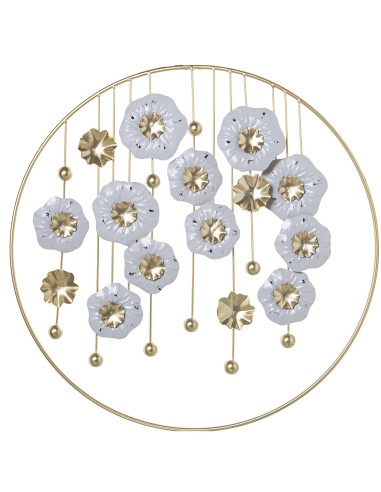 Decoración de pared Metal Flores Blancas y Oro