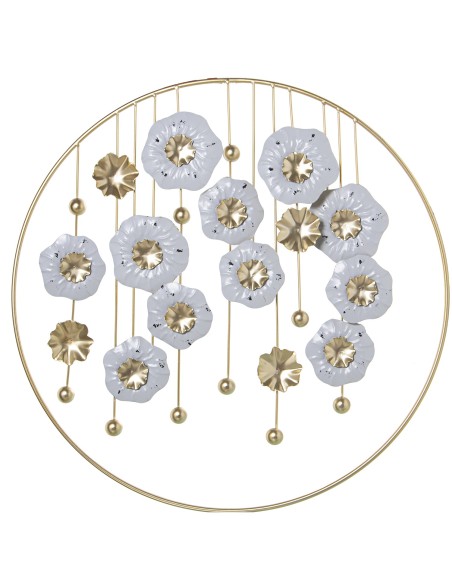 Decoración de pared Metal Flores Blancas y Oro Decoración de pared Metal Flores Blancas y Oro