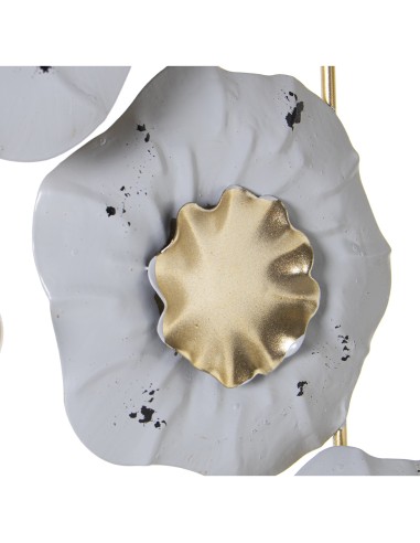 DECORACION METALICA FLORES BLANCAS/ORO 62CM
