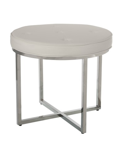 Taburete Acero Inox.brillo C/asiento Polipiel Blanco _ø50x46cm