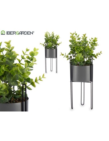 PLANTA HOJA EUCALIPTO +BASE METAL GRIS 40CM