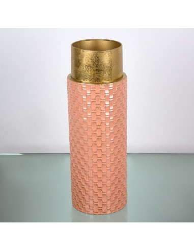 JARRON METALICO ROSA Y DORADO 18*46CM
