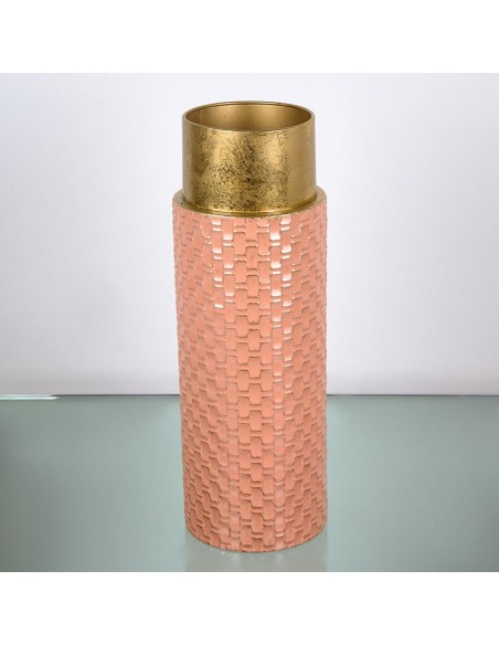 JARRON METALICO ROSA Y DORADO 18*46CM