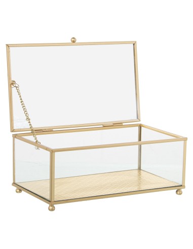 JOYERO METALICO Y CRISTAL EN DORADO 21x13x9CM