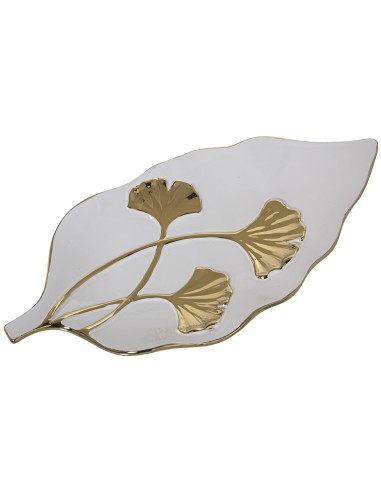 Bandeja cerámica blanca con flor dorada