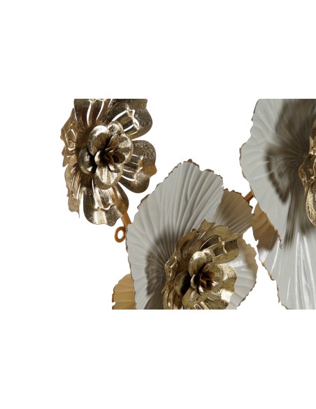 Decoración metal flores Blanco y Oro