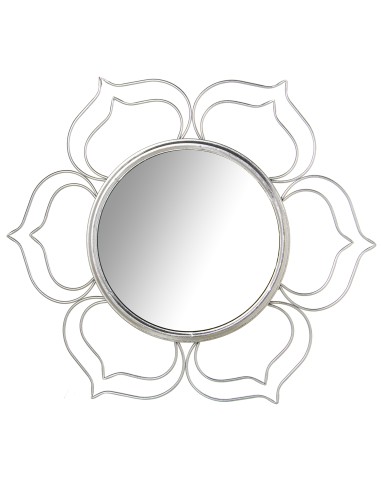 Espejo flor en metal plateado.