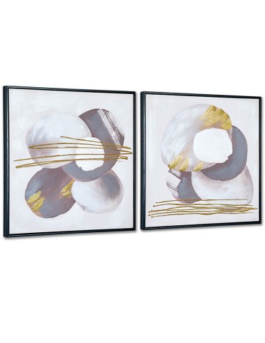 Conjunto de 2 cuadros abstractos con marco plateado