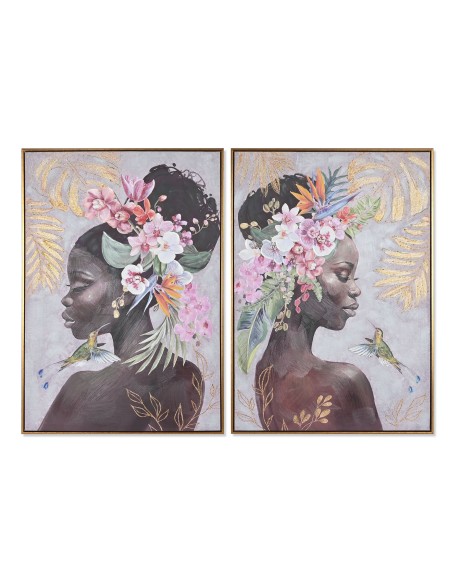 Cuadro Africanas y Flores en Lienzo