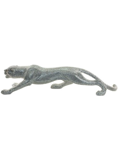 Figura leopardo plata de resina pequeño