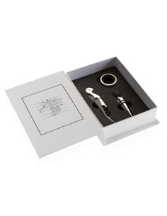 Caja forma libro con accesorios de vino