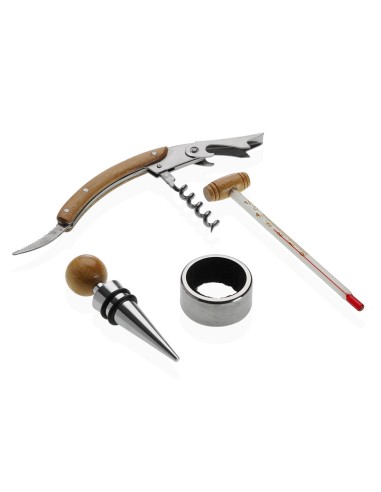 Caja de madera con 4 accesorios de vino