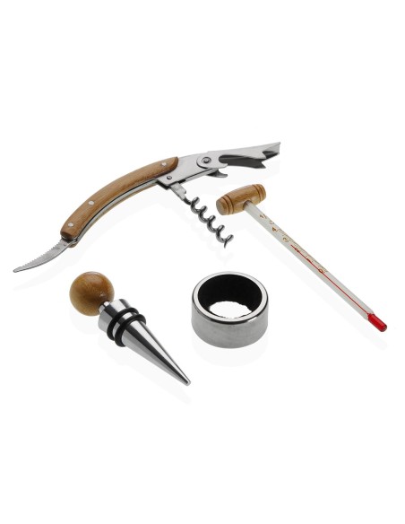 Caja de madera con 4 accesorios de vino