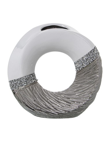Jarrón cerámica blanco/plata con brillo 22cm