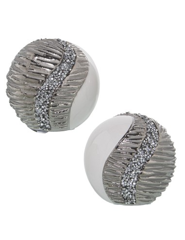 Bola cerámica blanca y plata con brillo 10cm