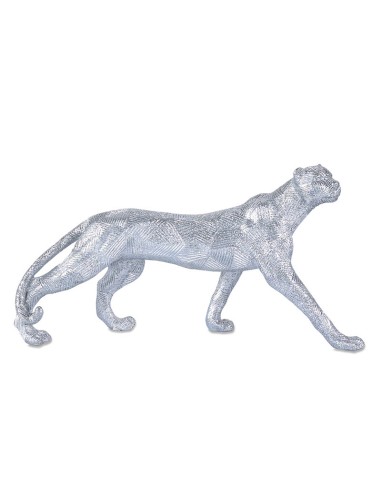 Figura de pantera resina en plata.