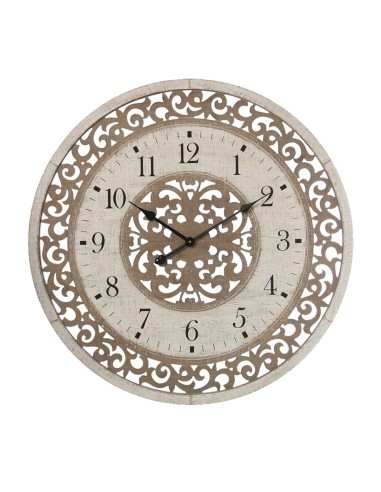 Reloj de madera con diseño artesanal estilo mandala calado.