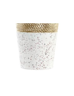 Jarrón de metal con diseño blanco rugoso y dorado 2