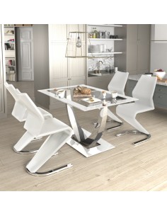 Mesa de cristal con pata de acero cromado