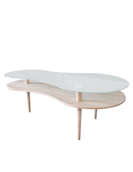 Mesa de centro en madera y cristal 2 alturas