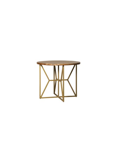 Mesa de madera natural con patas de acero en dorado