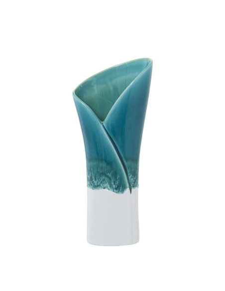 Jarrón de cerámica en blanco y azul