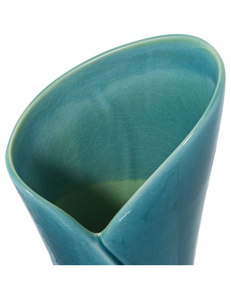 Jarrón de cerámica en blanco y azul