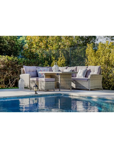 Conjunto de Jardín Sofá, Mesa y 2 taburetes Ratán