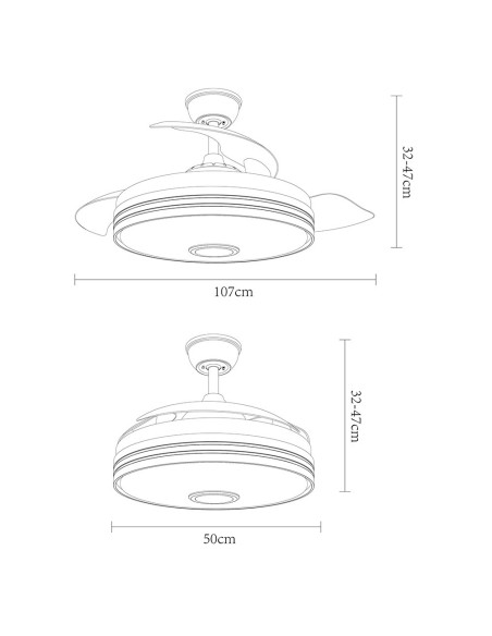 Ventilador de Techo con Luz led y Aspas retráctiles Ventilador de Techo con Luz led y Aspas retráctiles