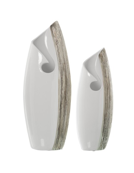 Juego 2 jarrones cerámica blanco/plata