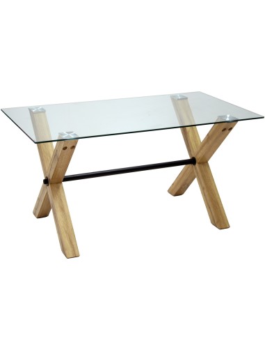 Mesa de comedor de madera y cristal