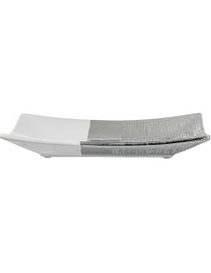 Bandeja cerámica en blanca y plata