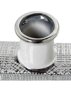 Jarrón cerámica blanco y plata 2