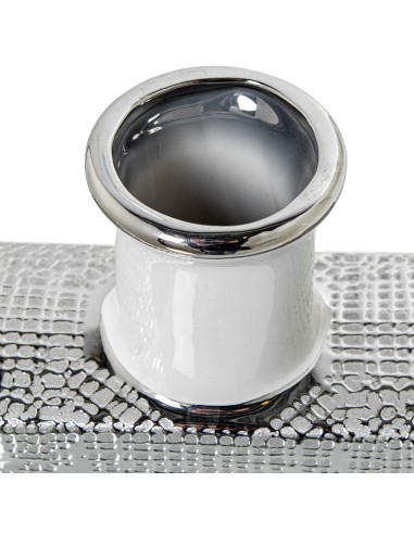 Jarrón cerámica blanco y plata