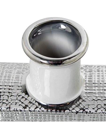 Jarrón cerámica blanco y plata