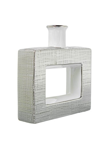 Jarrón cerámica blanco y plata