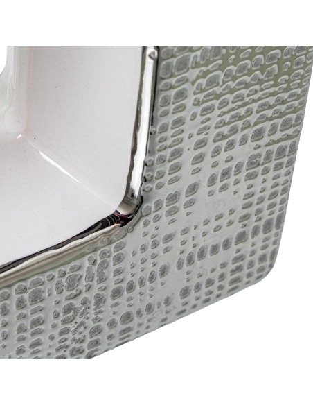 Jarrón cerámica blanco y plata