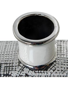 Jarrón cerámica blanco y plata 2